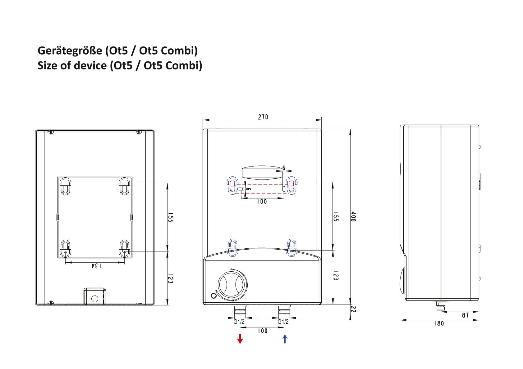 Thermoflow OT 5 accumulatore da tavolo senza pressione/volume di accumulo acqua calda 5L / collegamento elettrico acqua calda G 1/2" / 35-75 °C / 65 °C in 10 min. / OT5