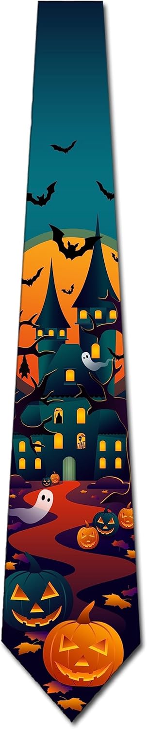 Three Rooker Halloween Ties Mens Jack-o-Lantern Necktie Moon Tie Fall Neckties for Men