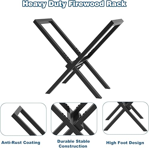 Miniatura 3 de DAMEING Estante de leña para almacenamiento de madera para exteriores e interiores, estante de herramientas de acero resistente para chimenea,