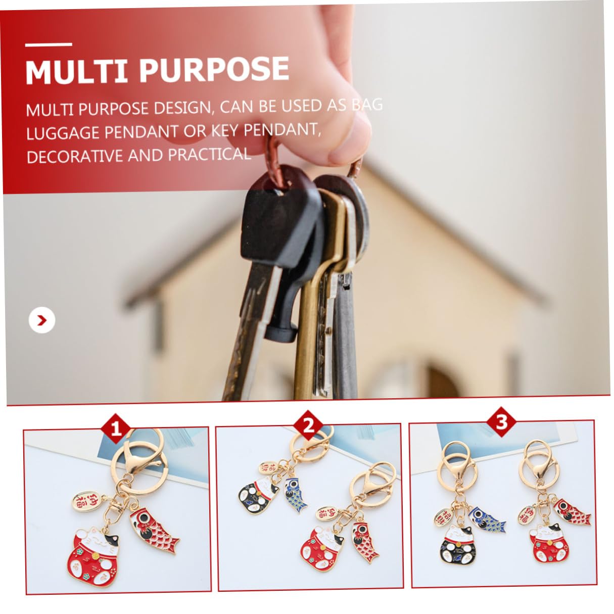 Homoyoyo 2piezas Llavero Del Gato Suerte Pequeño Llavero Decorativo De Estilo Japonés Colgante De Bolso De Dibujos Animados Accesorio De Llave Para Colgar El Bolso