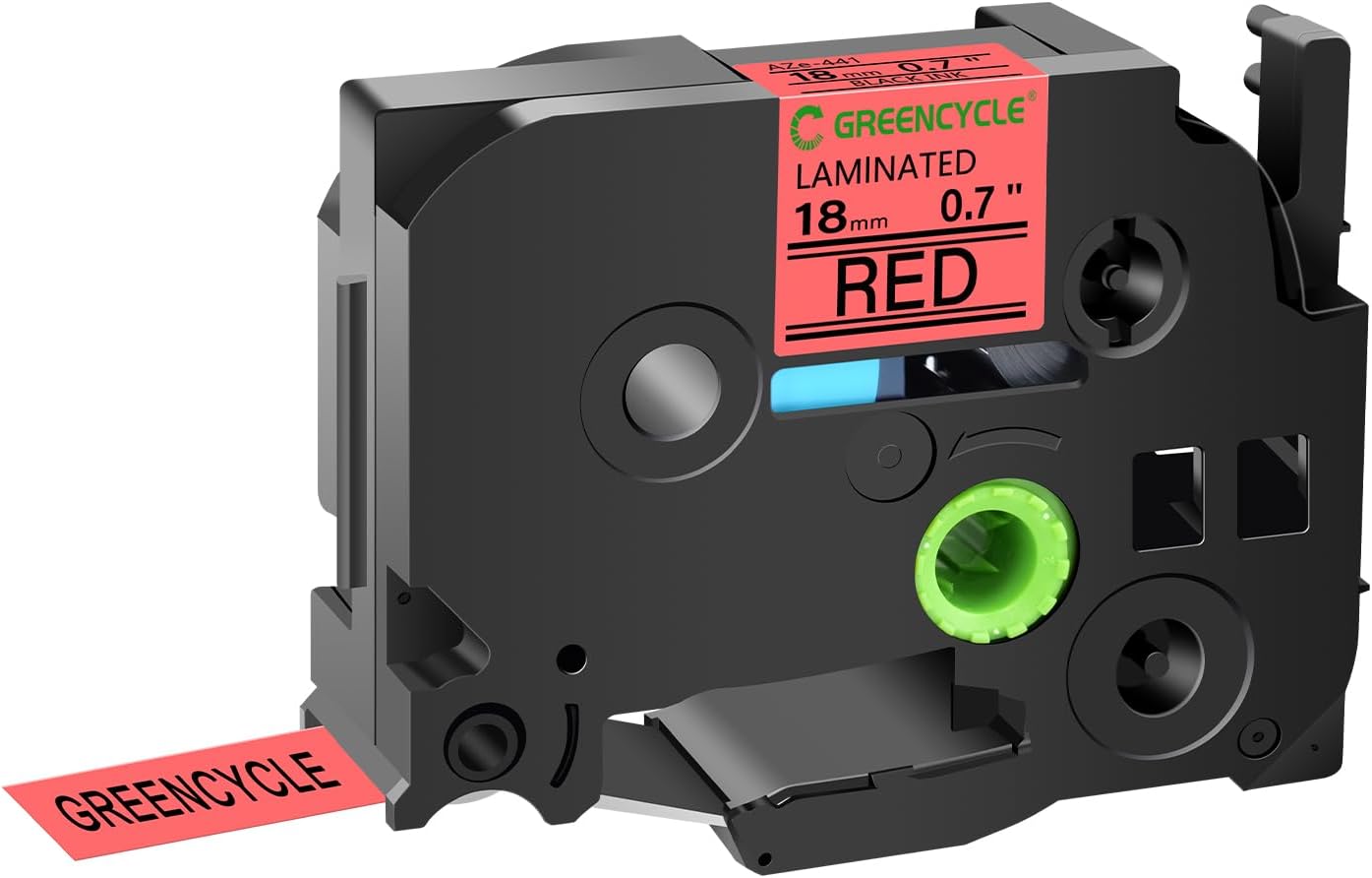 GREENCYCLE 18mm Black on Red Laminated TZe Tape