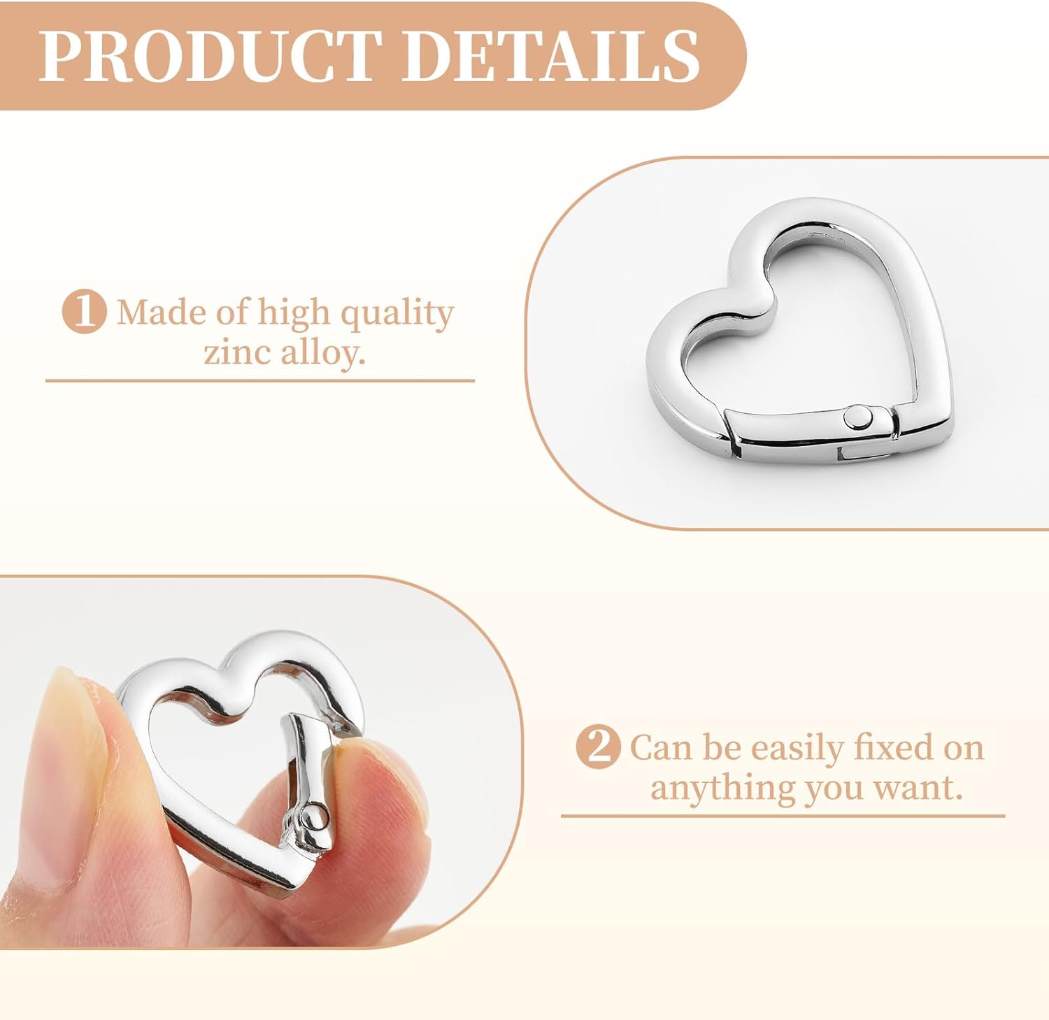 4 Pcs Heart Shaped Keychain Clip, Zinc Alloy Cute Heart Carabiner, Small Craft KeyringSpring Snap Clasp Hook for Camping Hiking Fishing Traveling - Image 3