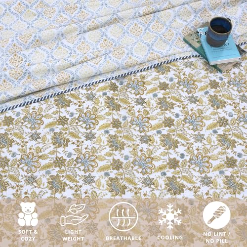 Image of TOAIArt Premium Jaipuri Dohar | AC Blanket Summer Quilt | Hand Block Printed | 3 Layers | Reversible | 150GSM 100% Mulmul Cotton | 100% Cotton Flannel Filling | Queen 90 inch X 108 inch |Autumn Leaves
