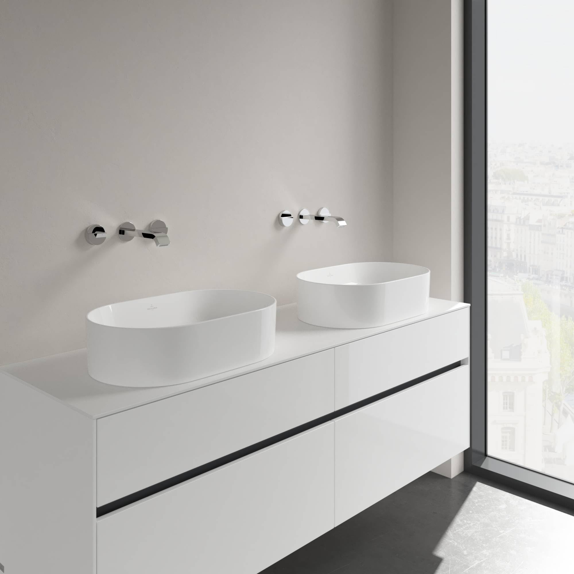 Villeroy & Boch Collaro Aufsatzwaschbecken, 560 x 360 mm, ohne Hahnloch, ohne Überlauf, geschliffen, 4A195601, Farbe: weiß-alpin