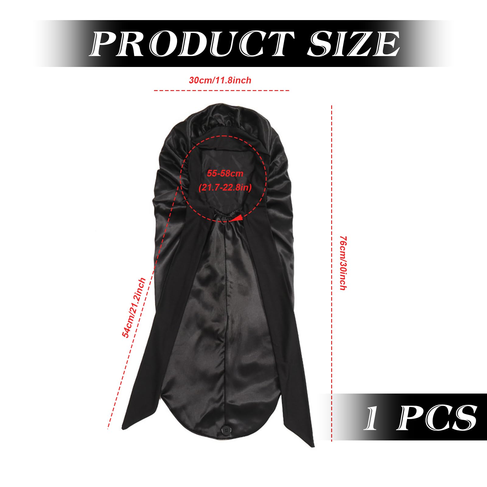 Mtbricey Satin Bonnet Extra Long Silk Sleep Bonnets for Women Adjustable Satin Night Sleeping Cap with Elastic Band Silk Hair Cap for Sleeping Hair Bonnet for Long Curly Hair Braid (Black - Image 2