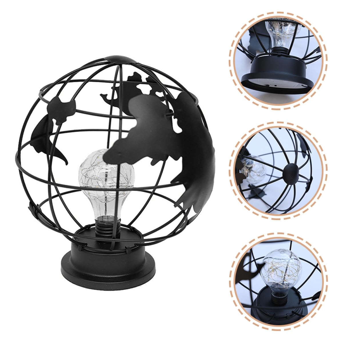 Lámpara de Noche Forma de Globo Negra, Luz Decorativa de Sobremesa en Hierro y Plástico, Adecuado para Dormitorio y Sala de Estar