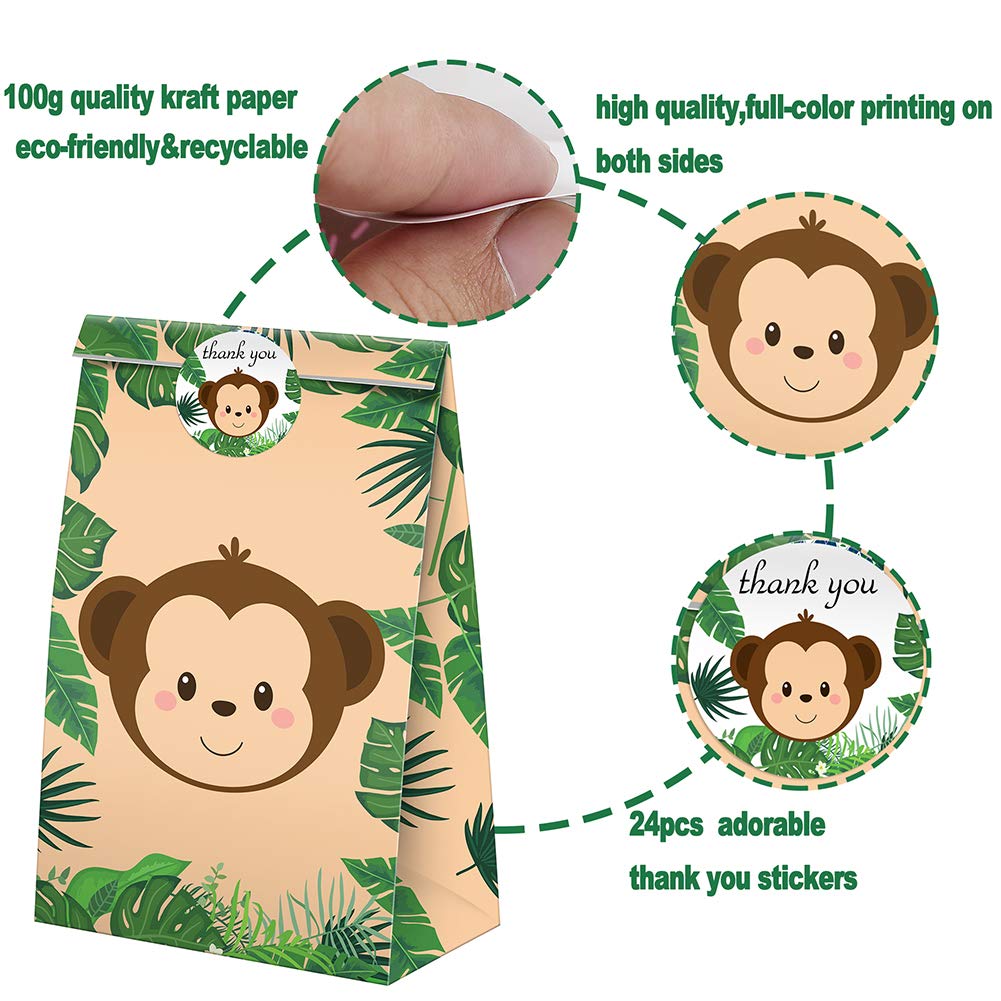 Bolsas de regalo de safari, 24 bolsas de dulces con calcomanías para fiestas de la selva, bolsas de regalo de golosinas de la selva, suministros de fiesta de cumpleaños con temática de safari