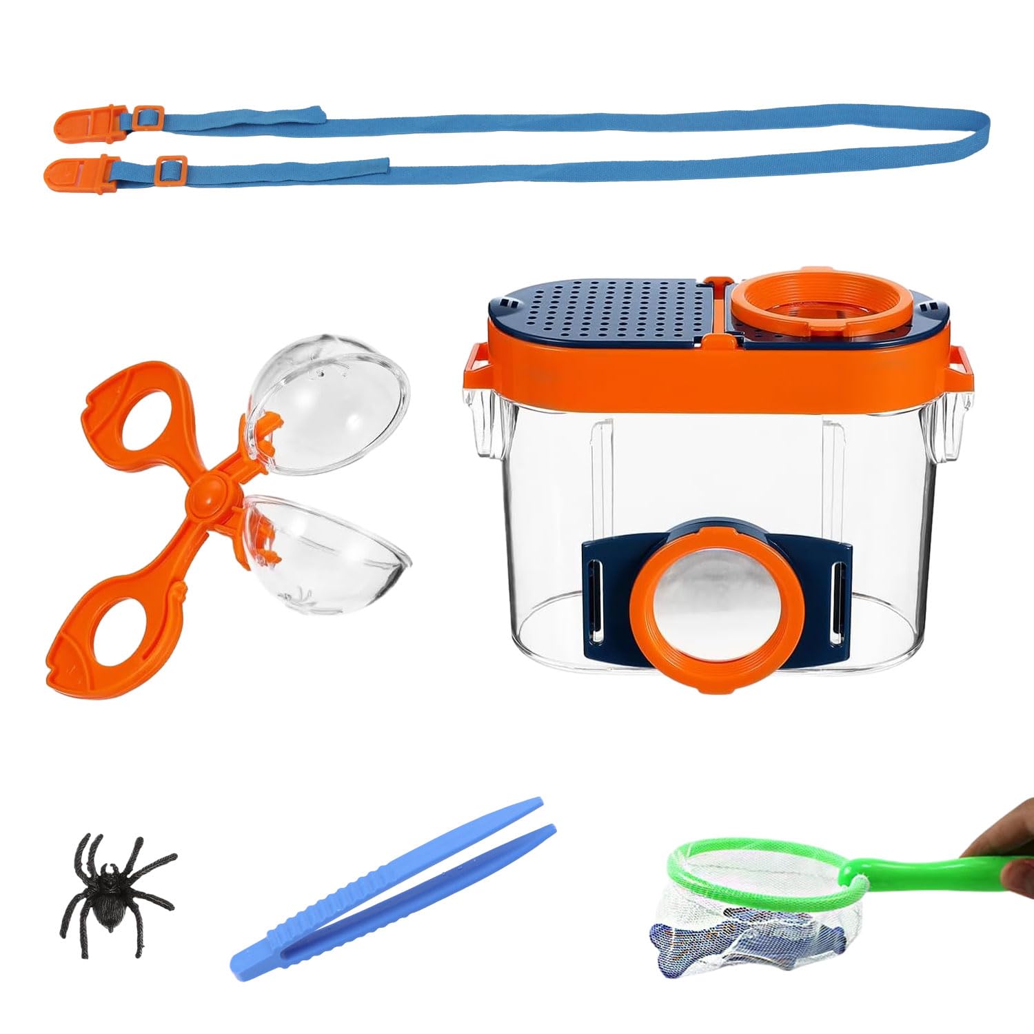 RYAN 1 Pieza Lupa Niños Insectos Cuadro de Observación de Insectoscon Pinzas y Correas de Caja y Mini Red de Pesca Kit Explorador Lupa Niños para Niños Herramienta Exploración Naturaleza Ciencia