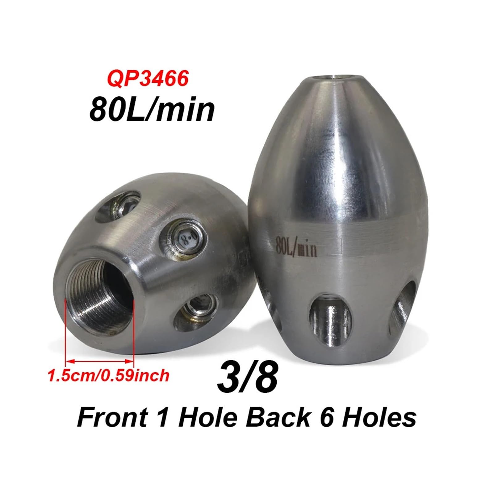 Boquilla de rosca interna 3/8, limpieza de alta presión, orificio cerámico, 100-300bar, 40-170l/min(80L Front 1 Rear 6)