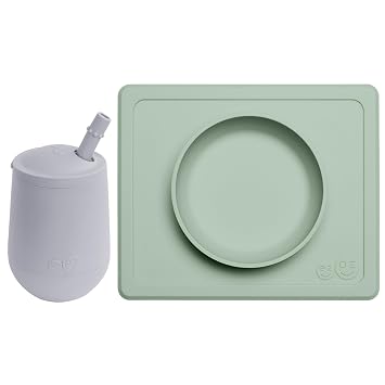 ezpz Mini Bowl Sage + Mini Cup + Straw Pewter - Toddler essentials straw cup and bowl