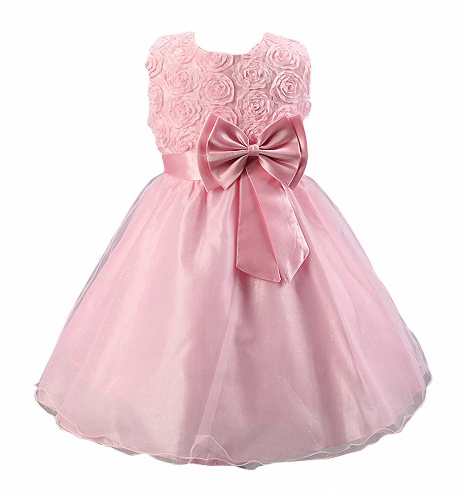 DrasaweeDrasawee Kids Girls Clothes Party Costume Dress Flower Formal Wedding Bridesmaid Dress 140cm Pink