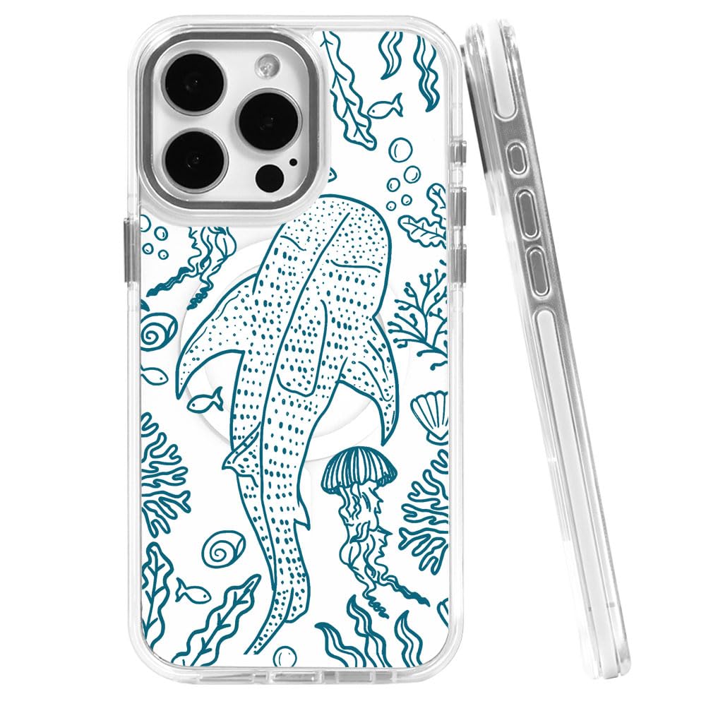 TnXee Cases for iPhone 14,Compatible with MagSafe,Classic Clear Shockproof Protection Magnetic Phone Case - Oceans Whales Sharks