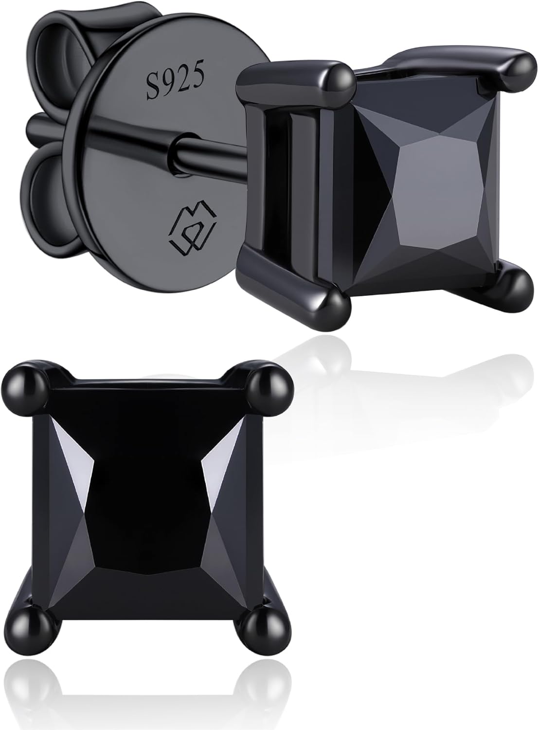 MomentWish Black Moissanite Stud Earrings, Moissanite Earrings for Women Men, D Color VVS1 Simulated Diamond 925 Sterling Silver Solitaire/Halo Studs