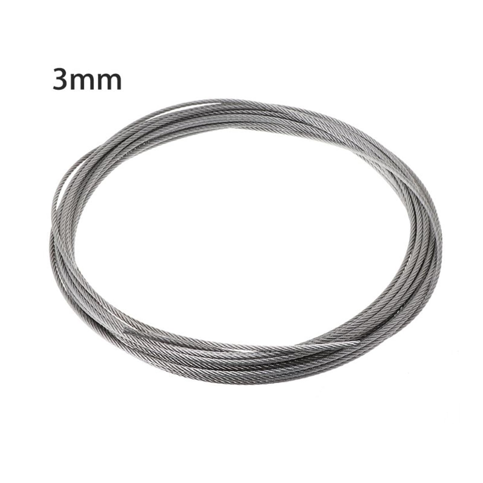 Linka stalowa nierdzewna, Lina stalowa ze stali nierdzewnej 304 10 metrów 7x7 srebrna 0,5-3 mm(3mm)