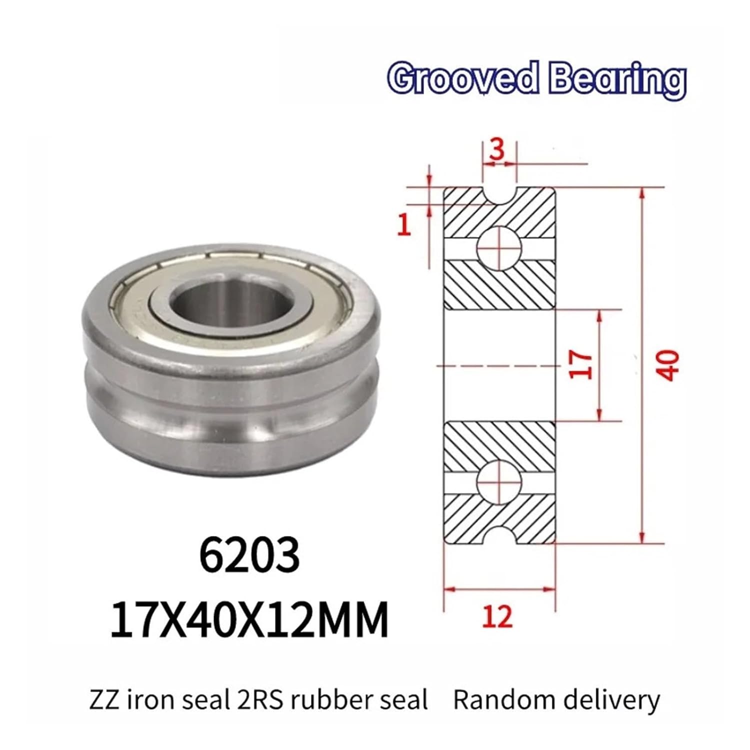 KMT】深溝玉軸受ベアリング（接触形ゴムシール）：6203-2RS 10 個矯正ミキシングホイールパススルー溝付きベアリング U 6203 15X35X11MM プーリー U 溝タイプ(U6203-3