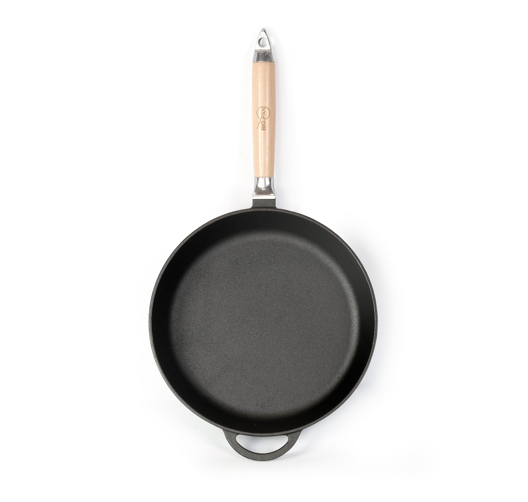 4BIG.fun Sartén de Hierro Fundido para Freír 28 cm 70 mm de alto - Sartén con mango de madera - Sartén apta para barbacoa de gas, horno, fogones y todo tipo de cocinas, incluida la inducción