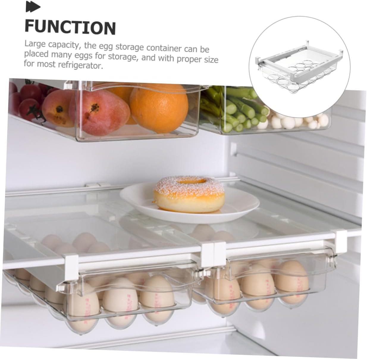 PRETYZOOM Egg Organizer for Refrigerator Large Capacity Egg Storage Box Fridge Drawer
