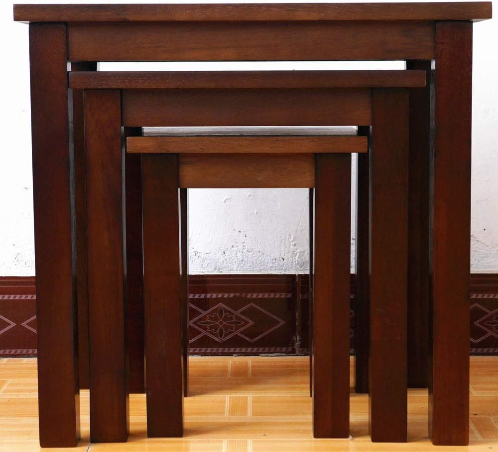 KendyOak Oak Walnut Solid Nest of 3 Tables Coffee Table Small Wooden Side/End/Lamp/Nesting Tables for Living Room: Kitchen & Dining