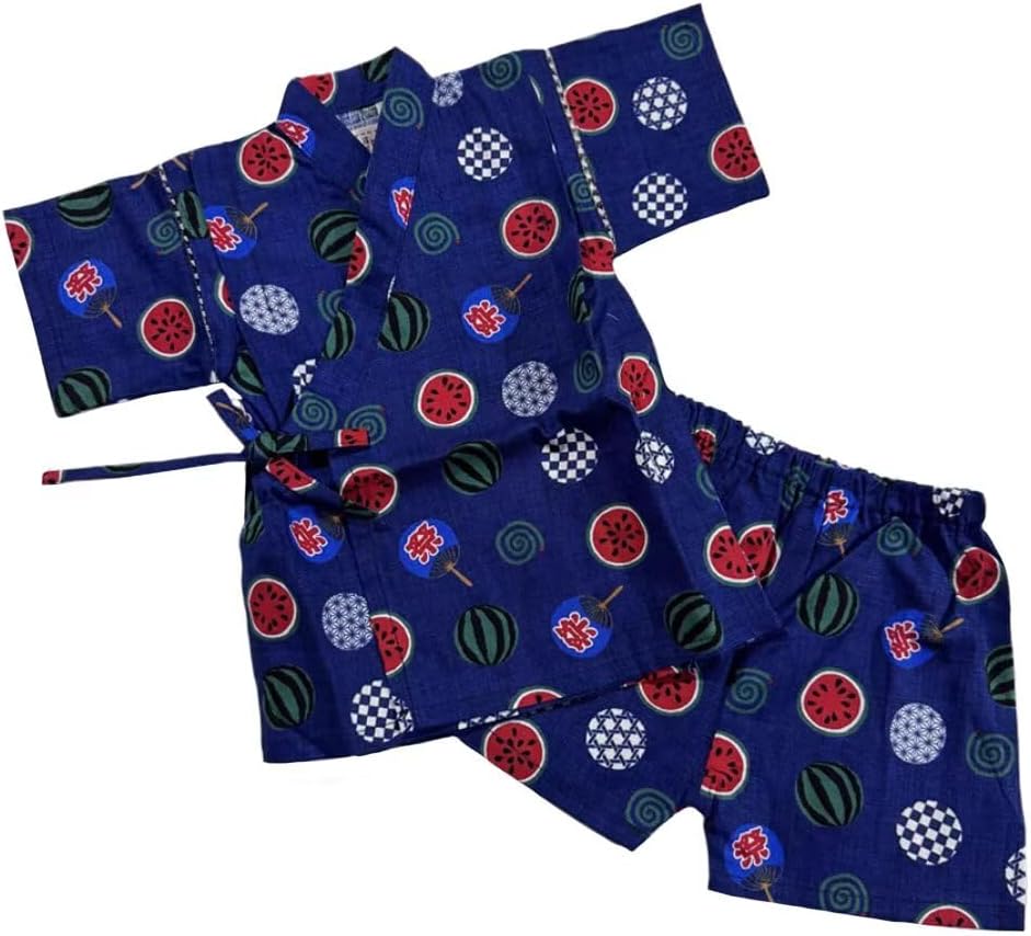 Kids Boys Japanese Style Kimono Short Sleeve Breathable 100% Cotton Cute Jinbei Kimono Top and Shorts Set Clothes