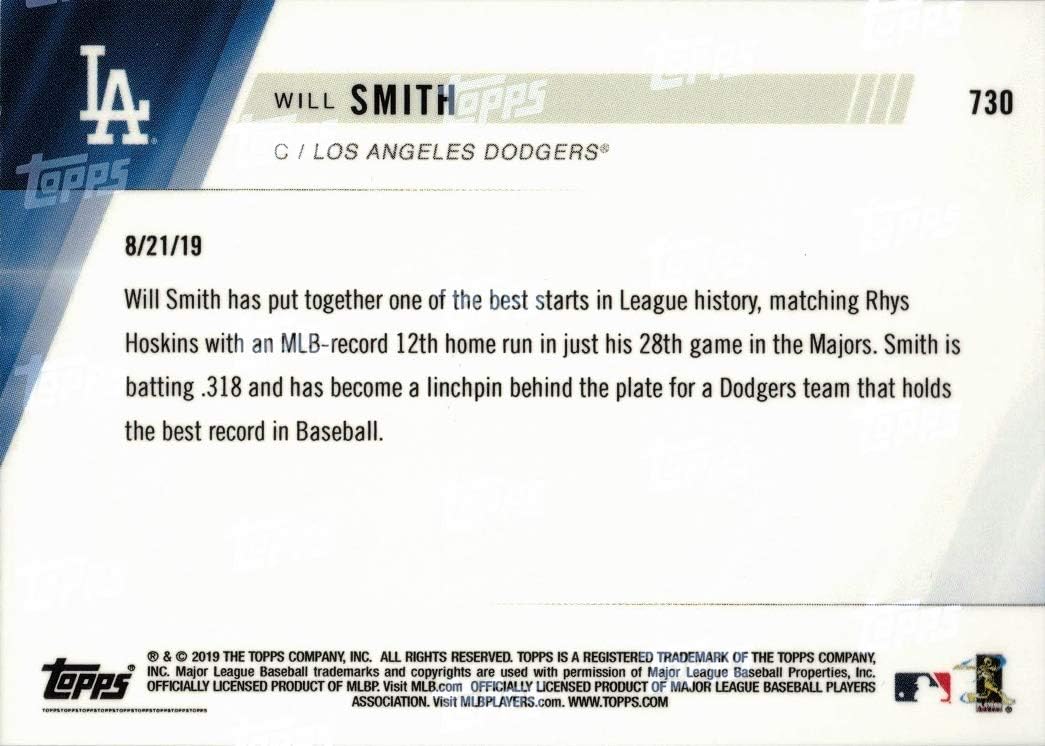 2019 Topps Now Baseball #730 Will Smith Rookie Card Dodgers - Only 683 made!