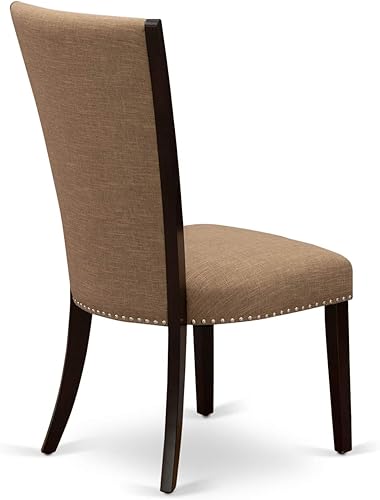 Miniatura 6 de East West Furniture VEP3T47 Verona Modern Parson - Juego de 2 sillas de comedor tapizadas de tela de lino de color sable con cabeza de clavo, color