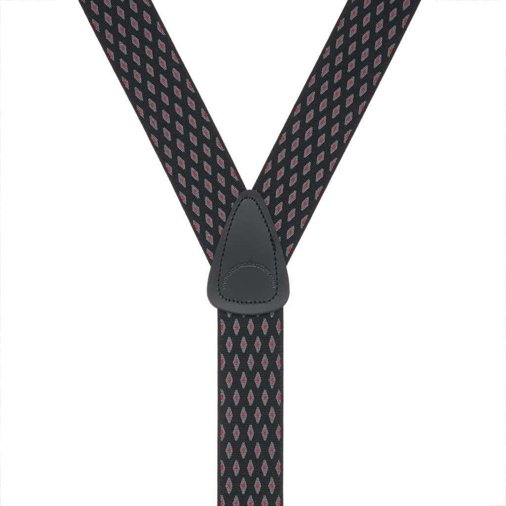 Suspender Store Jacquard Diamond Burst Suspenders- 1.5-Inch Wide Elastic - X-Back - Dressy Clip - 3 Colors & 3 Sizes