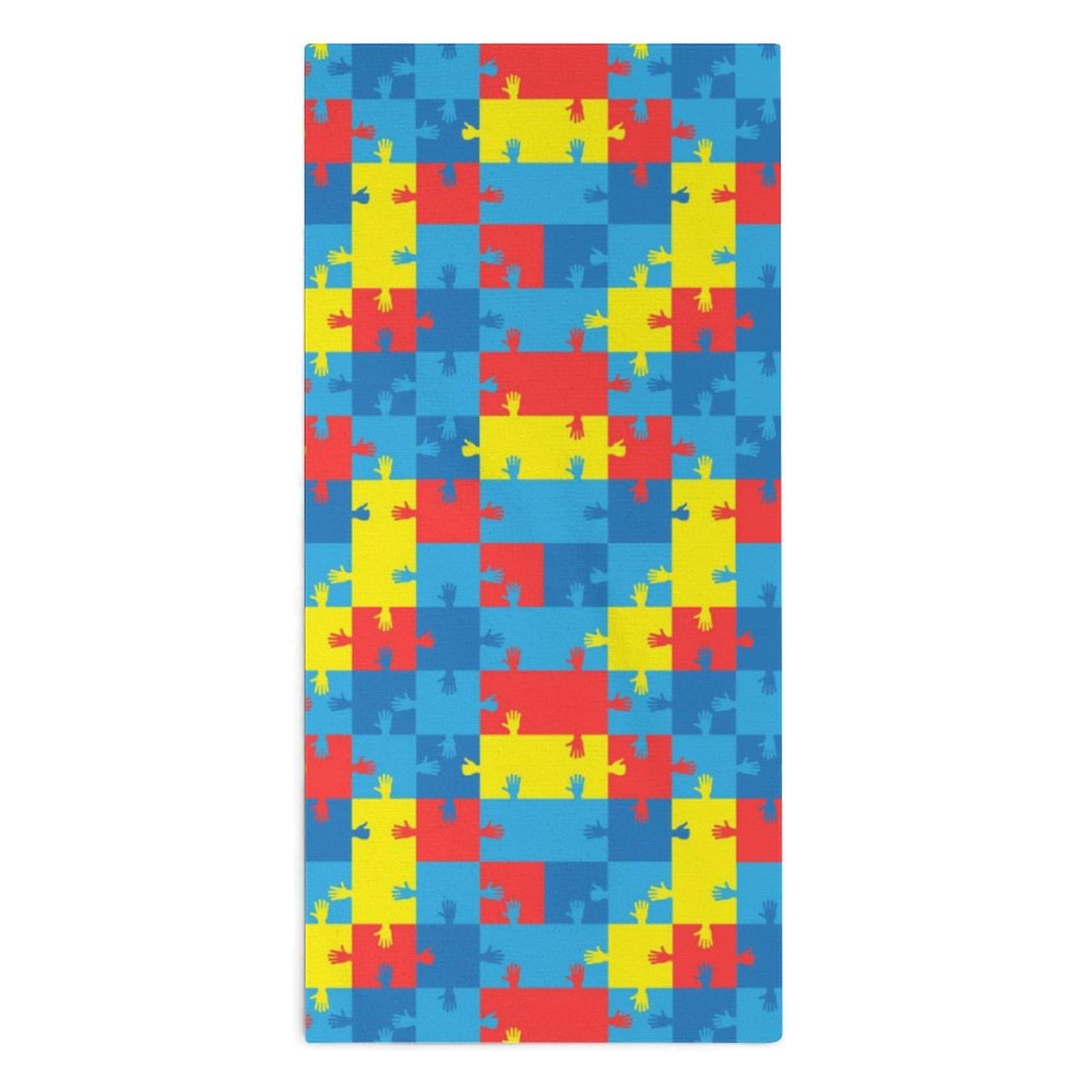 NCLQVJXZKHW Symbol of Autism Puzzles And Hands Hand Towels Soft Face Towel Gym Bathroom Travel Hotel 13"x28"