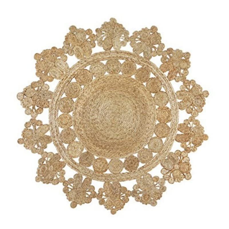 DNR Alfombra de yute de fibra natural india con múltiples flores marrones de 6 x 6 pies cuadrados (180 x 180 cm), alfombra...