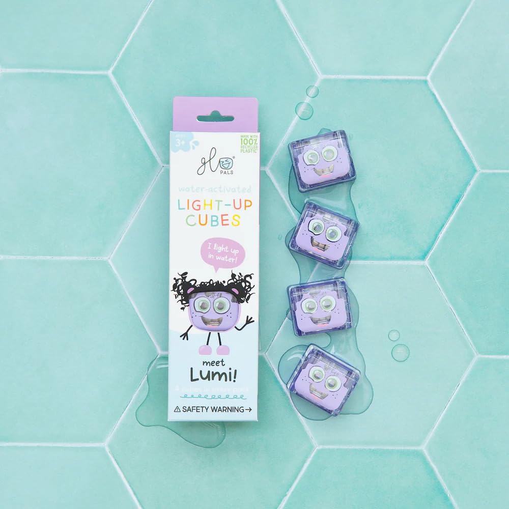 Glo Pals Original Water-Activated Light-up Sensory Bath Toy. 4 Reusable Light-Up Cubes. Kids Colourful Bath Time Fun. Childrens Light-up Sensory Play. Gift Suitable for Boys & Girls 3+ (Lumi - Purple) — view 7