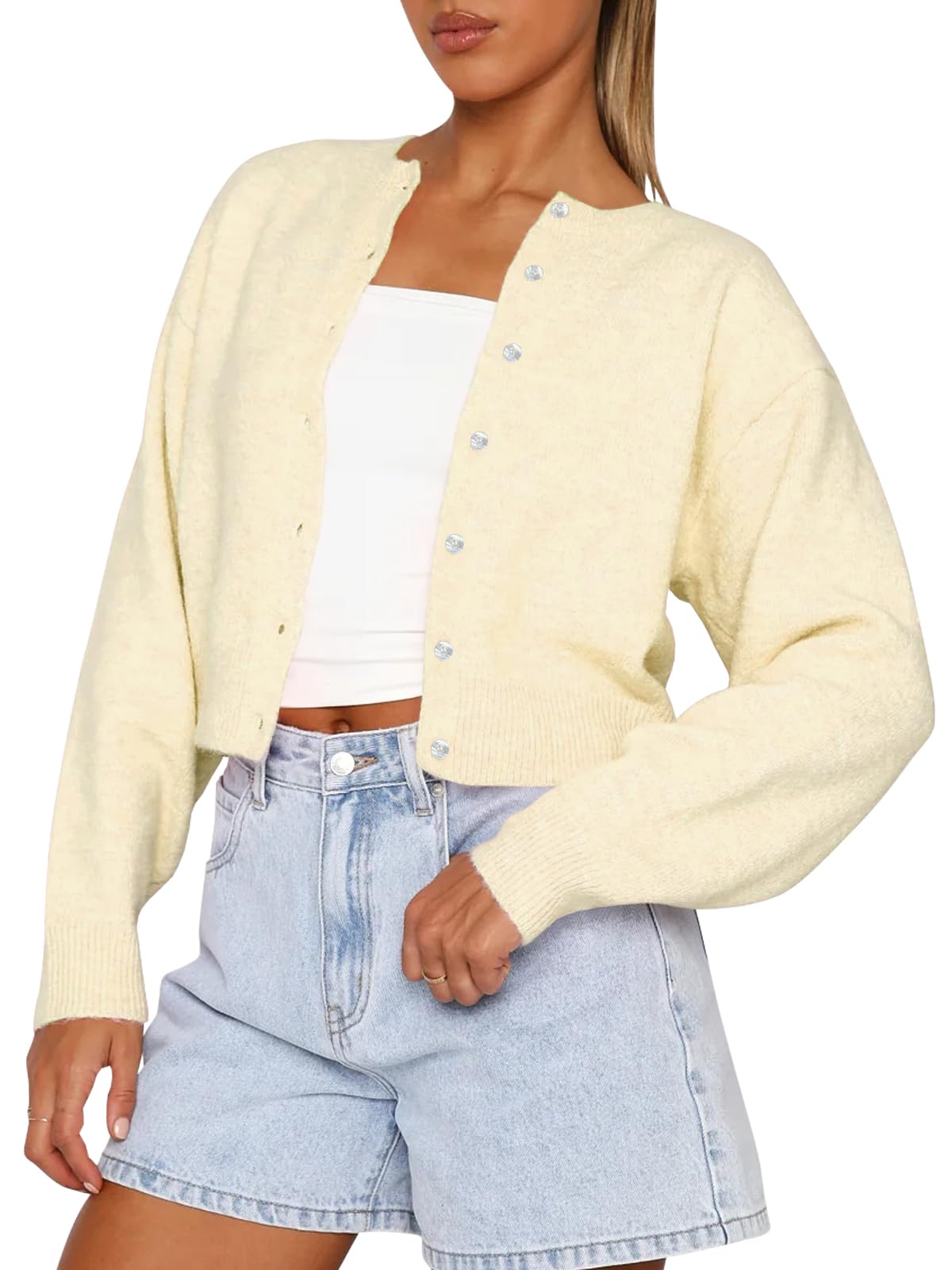 Women's Cropped Cardigan Sweaters Long Sleeve Button Down Sweaters Knit Cardigan Cute Y2k Open Front Crop Top-image-31