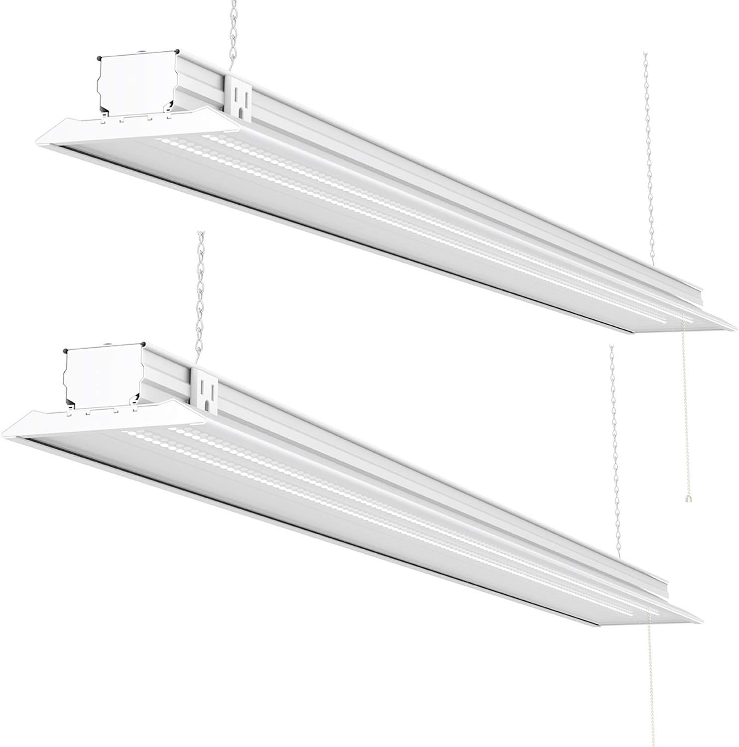 Sunco 2 Pack Flat LED Shop Light, 4 FT, Linkable Double Integrated LED, 40W=300W, 5000K Daylight, 4500 LM, Clear Lens, Plug in, Suspension Mount, Pull Chain, Garage - ETL + Energy Star