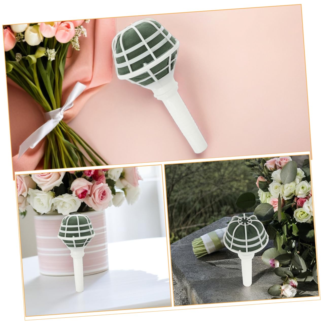 Mikikit 18pezzi Supporto per Bouquet da Sposa Base con Schiume Interne ad Alta Assorbenza Leggero e Portatile per Matrimoni Facile Installazione per Composizioni Floreali Supporto Bianco