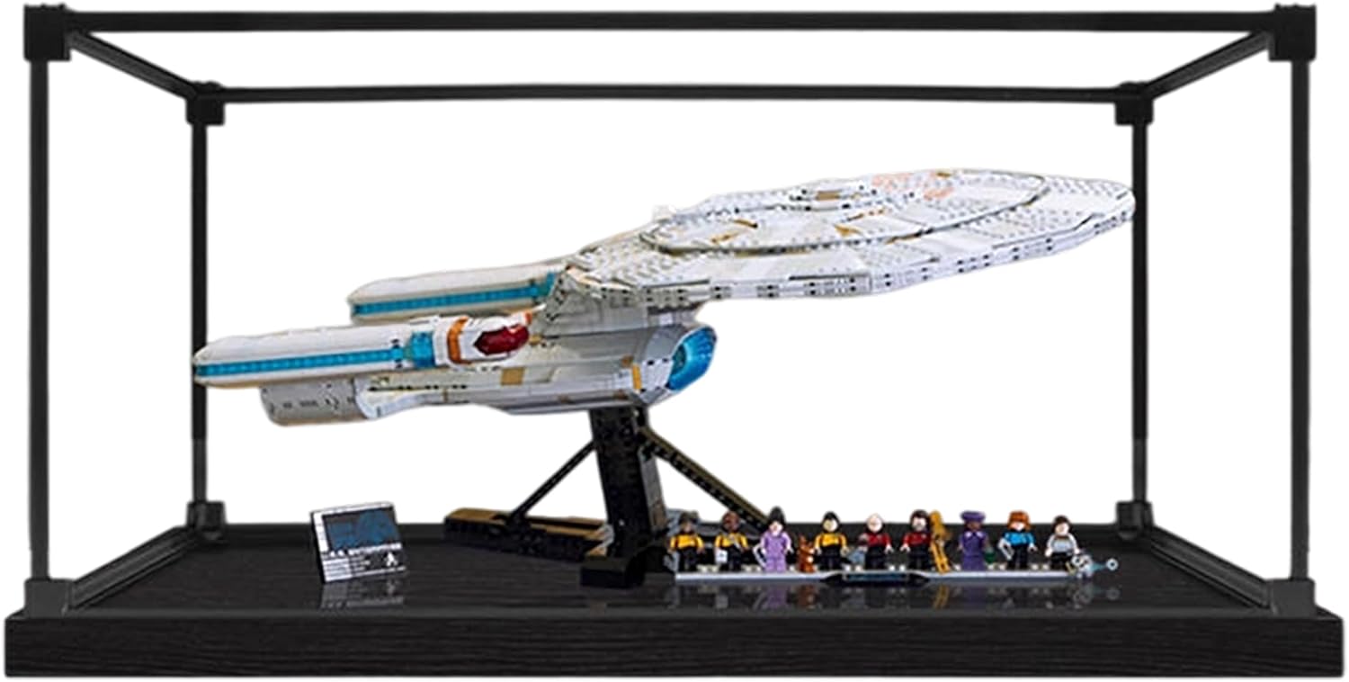 Acrylic Display Case for Lego 10356 Federation Starship Enterprise Model, 3mm Dustproof Display Box, Display Case Compatible with Lego 10356(Model Not Included) (Alloy Frame Black Base)