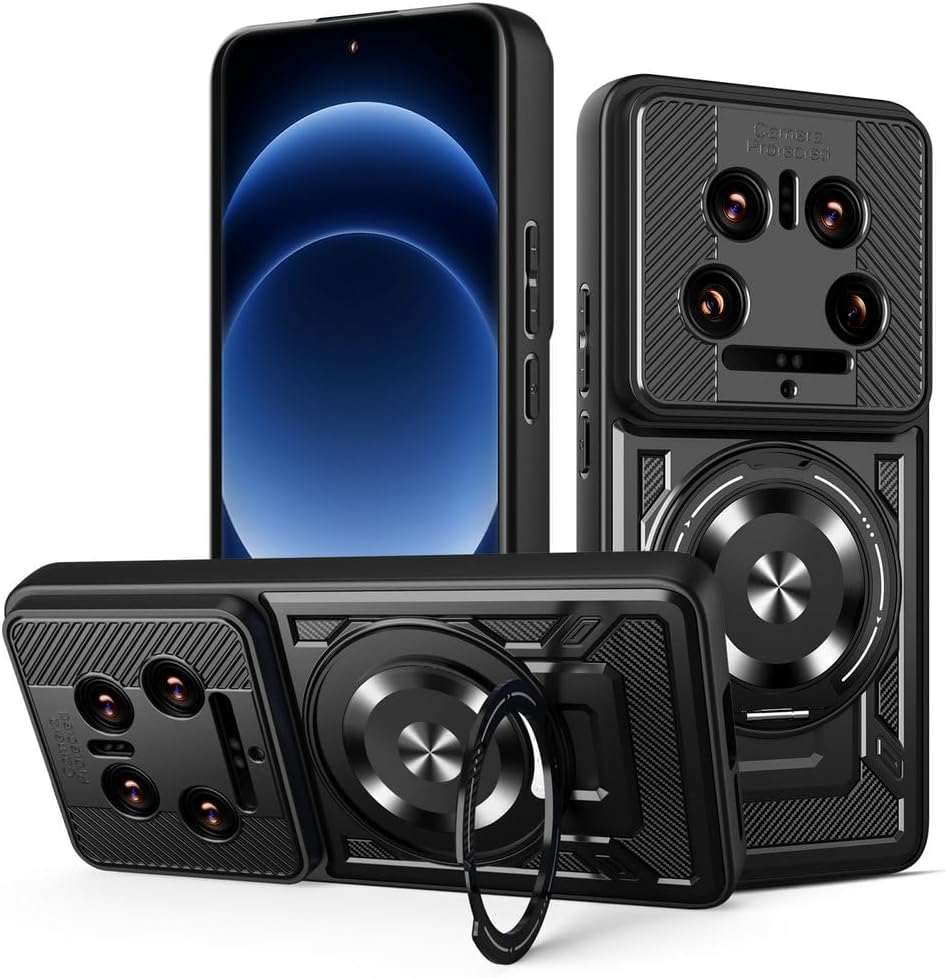 Compatible with Xiaomi 14 Ultra 5G 24031PN0DC 24031PN0DG Case Cover,Compatible with MagSafe,360 Degree Rotating Magnetic Stand Anti-Drop Phone Case Black