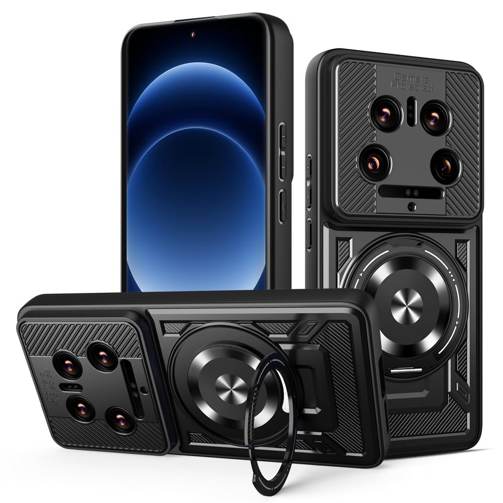 Compatible with Xiaomi 14 Ultra 5G 24031PN0DC 24031PN0DG Case Cover,Compatible with MagSafe,360 Degree Rotating Magnetic Stand Anti-Drop Phone Case Black