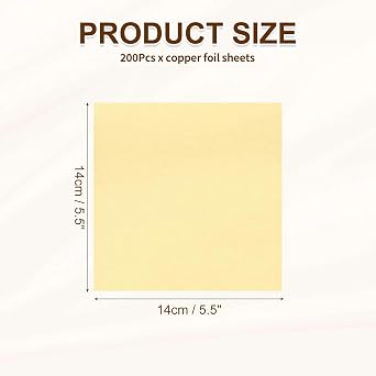 200 Pcs Yellow Copper Leaf Sheets, 5.5 x 5.5 Gold Foil Sheets for Gilding, Crafting, Art & DIY Projects, Picture Frames, Home Walls, Interior & Multi Artistic Decorations