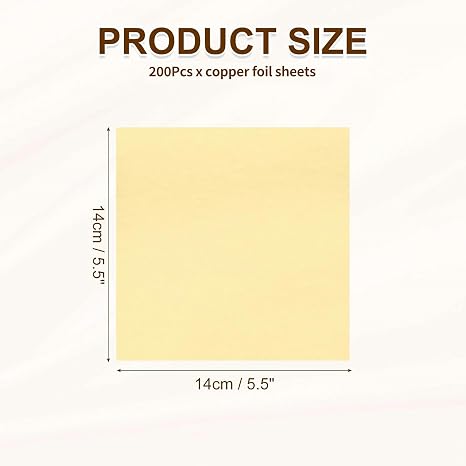 200 Pcs Yellow Copper Leaf Sheets, 5.5 x 5.5 Gold Foil Sheets for Gilding, Crafting, Art & DIY Projects, Picture Frames, Home Walls, Interior & Multi Artistic Decorations