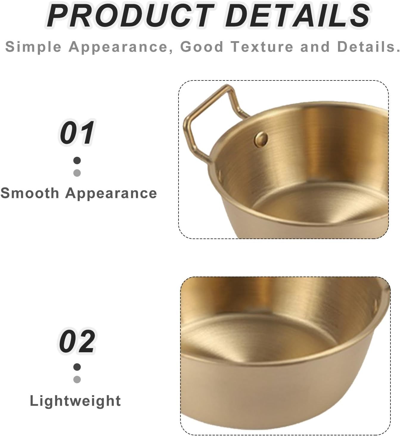 Ipetboom 3pcs Stainless Steel Salad Bowls, Gold Dual Handle Dessert Bowls