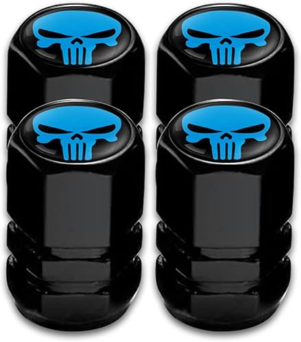 4 tapas de vástago de válvula de neumático de automóvil con forma de calavera, cubiertas universales de metal a prueba de polvo, tapas de aire para