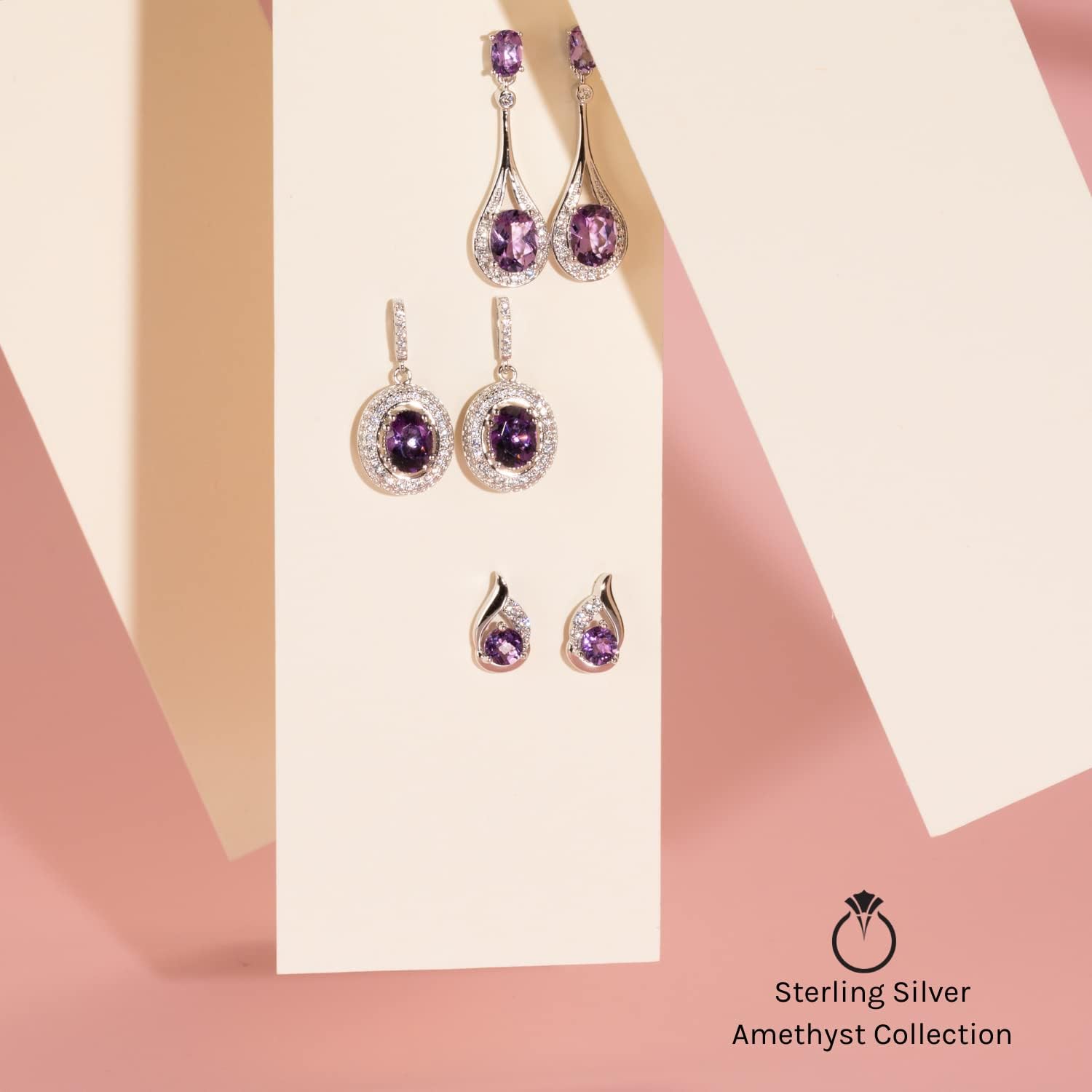 Peora Amethyst Angel Wing Earrings 925 Sterling Silver, 1 Carat Total, Heart Shape, 5mm, Friction Back, Hypoallergenic Earrings, February Birthstone Earrings