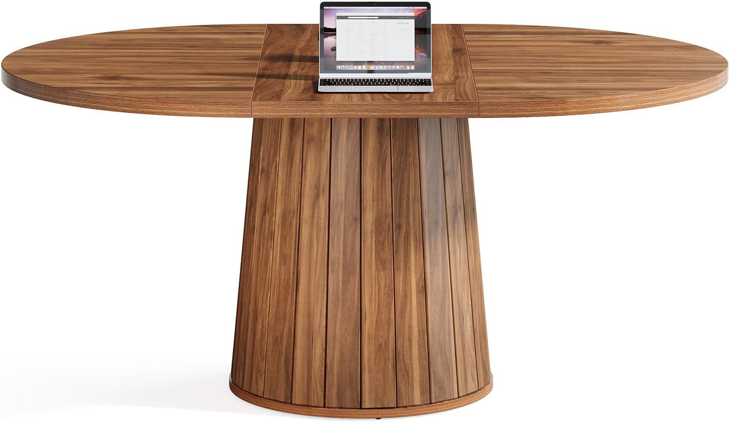 Tribesigns Oval Conference Table, 55.11 Inches Wood Meeting Table for 6 People, Rustic Meeting Seminar Boardroom Table with Wood Base for Office Conference Room (Brown)