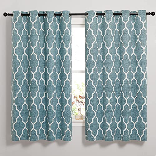 Kgorge Living Room Curtains 63 Inch Length, Sunlight & Heat Block Linen Look Drapes Privacy Protection Lattice Pattern Window Curtains For Bathroom Closet Apartment, Teal And White, 2 Pieces #TOP1