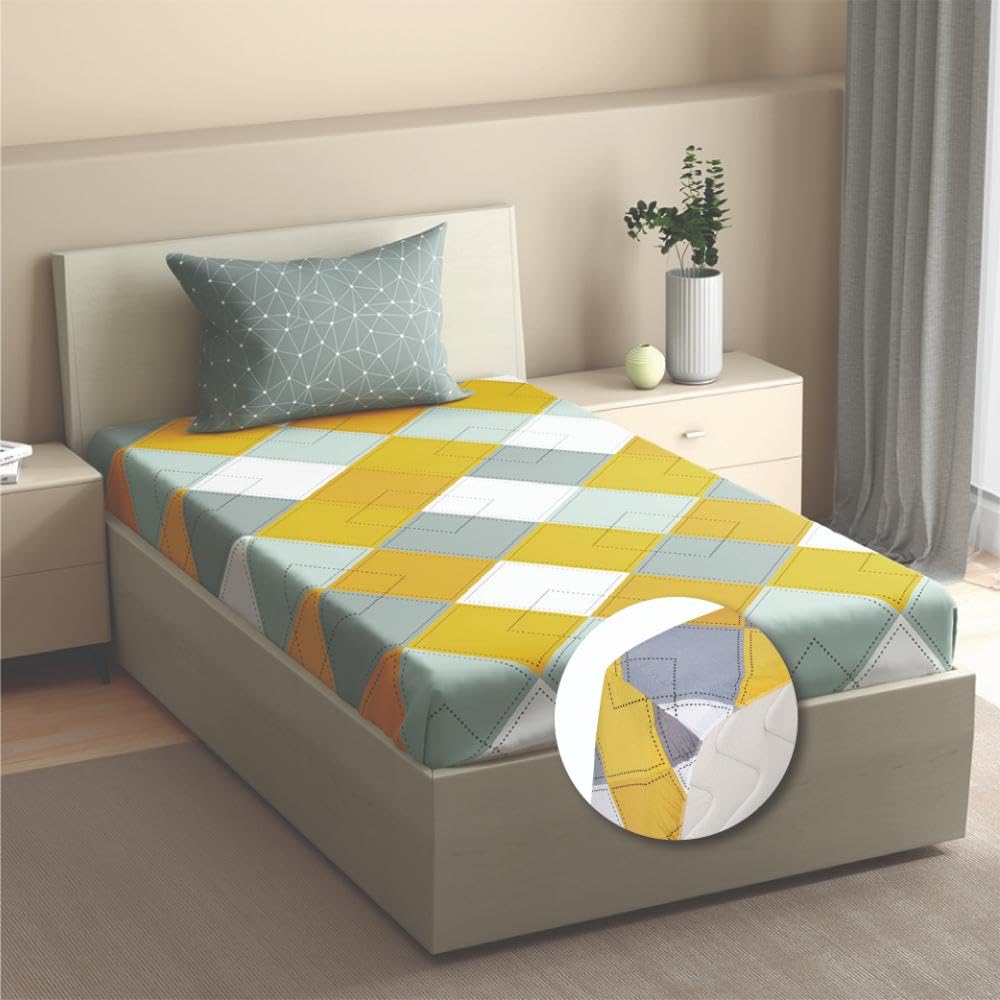 Wakefit Fitted 144TC 100% Cotton Printed Bedsheet, Mario Single Size (72x30 Inches / 1.8mx76.2cm) with 1 Pillow Cover Free