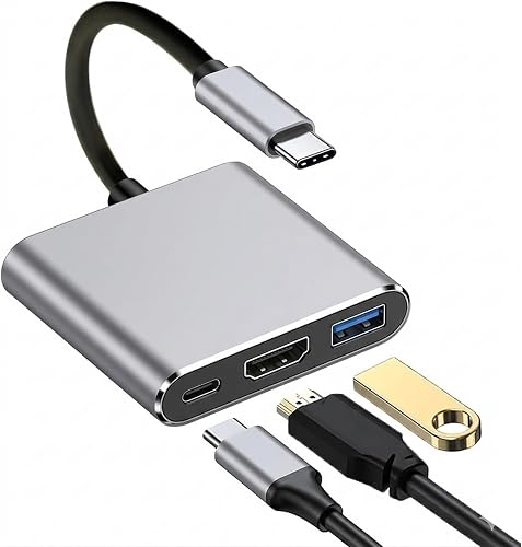 Adapter USB C na HDMI, 4K 30 Hz Multiport Hub z 100 W PD, USB 3.0, adapter USB C HDMI do MacBook Pro/Air, iPad Pro, Samsung S24/S23, Surface, HP