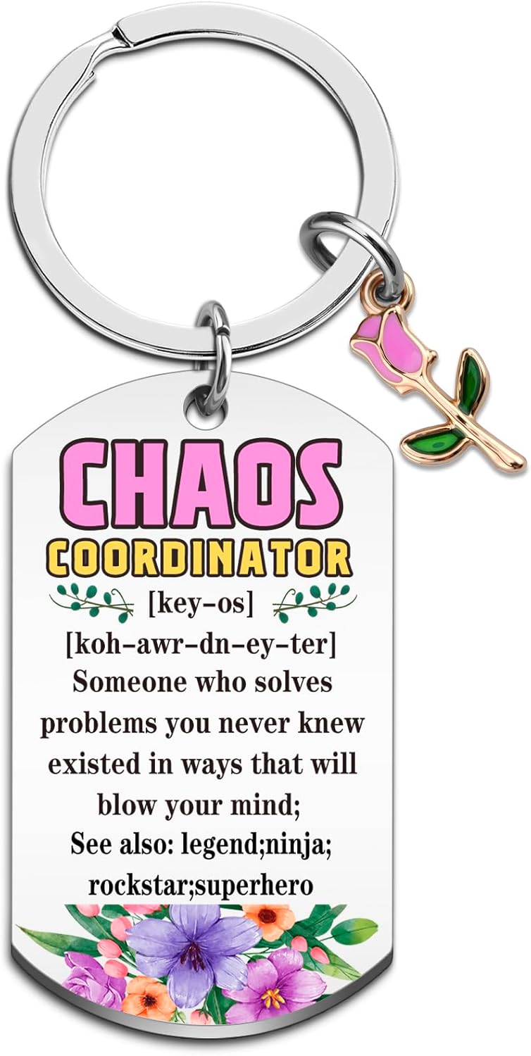 Chaos Coordinator Gifts Office Manager Gifts for Women Boss Lady Keychains Administrative Assistant Supplies Valentines Day Basket for Her Boss Day Keyring