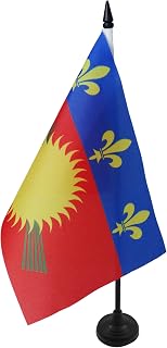 Guadeloupe Table Flag 5'' x 8'' - French region of Guadeloupe Desk Flag 21 x 14 cm - Black plastic stick and base - AZ FLAG