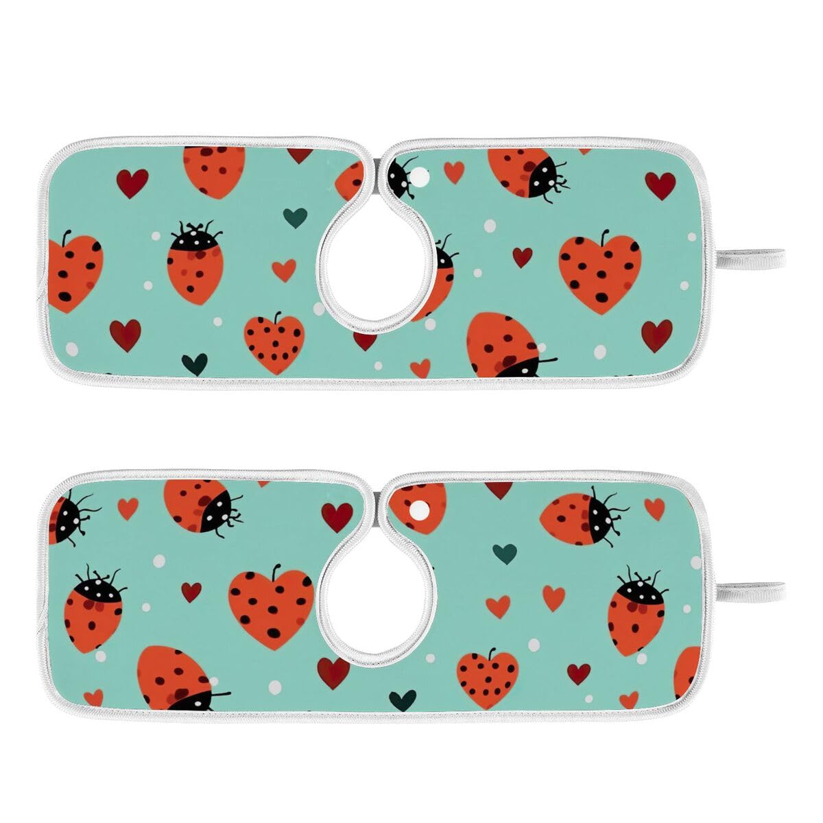 FULUHUAPIN 2 Pack Ladybug Kitchen Faucet Splash Catcher Absorbent Mat, Polyester Sponges Machine Washable Quick Dry Drying Mat, Sink Accessories 30'' x 5'' 20324046