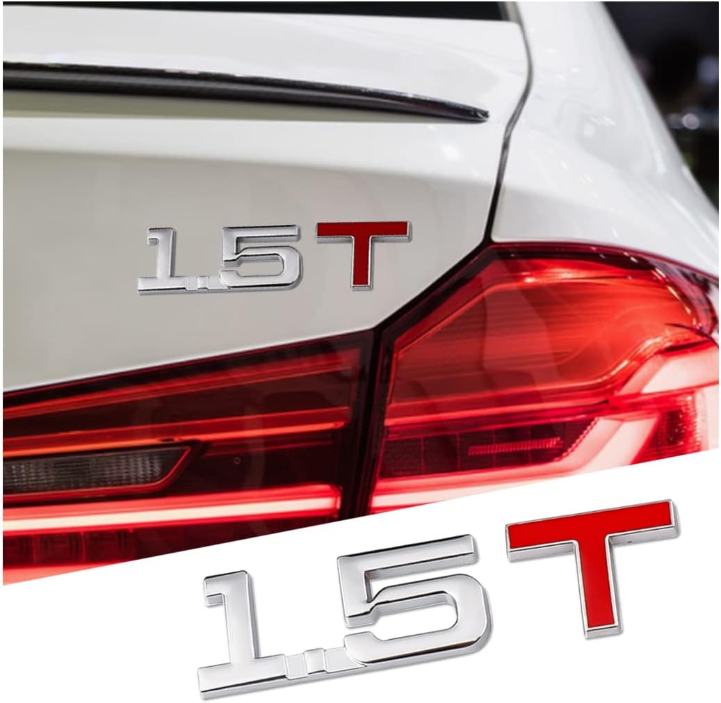 AUCELI 1.5T 3D Car Emblem Badge Decal, 2PCS Auto Trunk Rear Tailgate Metal Sticker, Car Side Fender Letter Nameplate Logo, Vehicle Exterior Decoration Replacement Universal for Truck, SUV, Van (1.5T)