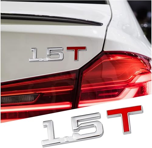 AUCELI Calcomanía de Emblema e Insignia 3D de Automóvil 1.5T, 2PCS Pegatina de Metal para Puerta Trasera del Maletero del Auto, Logotipo de Placa