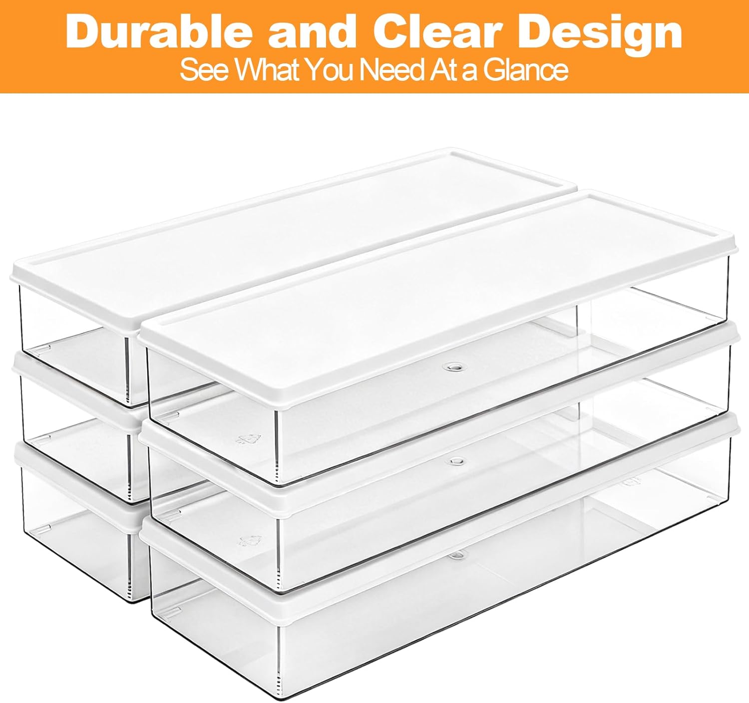 ZENFUN 6 Pc Pasta Containers with Lids for Pantry, Airtight Spaghetti Noodle Holder, Plastic Food Keeper for Fridge Kitchen Cabinet, 3" x 11" x 2", BPA-FREE - Image 3